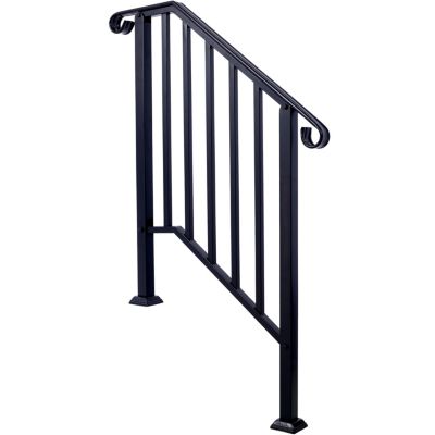 Streamdale Durable Steel Pipe 3-Step Handrail for Concrete Steps, Black