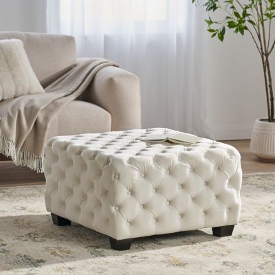 Streamdale Modern Glam Velvet Ottoman with Button-Tufted Diamond Stitch