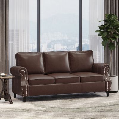 Streamdale Contemporary Faux Leather Upholstered Sofa with Nailhead Accents