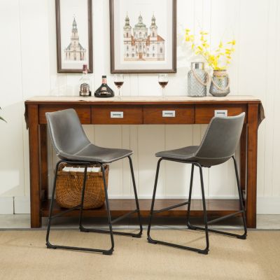 Vintage PU Leather Counter Height Stools, Set of 2, Antique Grey