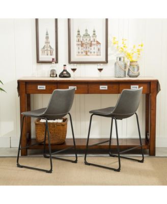  Vintage PU Leather Counter Height Stools, Set of 2, Antique Grey