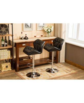 Adjustable Hydraulic Tufted Barstools, Set of 2