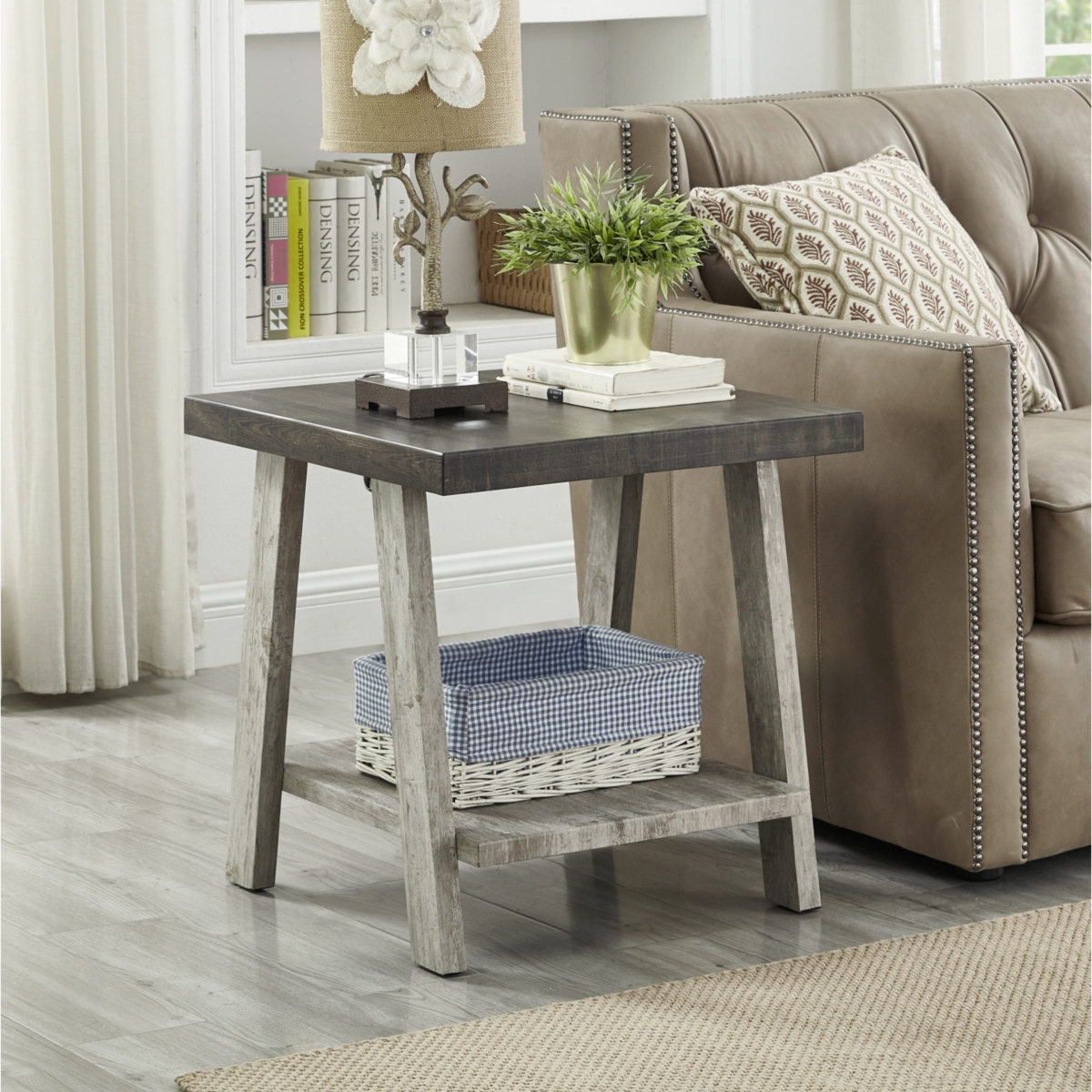 Streamdale Furniture Contemporary 3-Piece Wood Shelf Coffee Table Set in Weathered Walnut and Gray