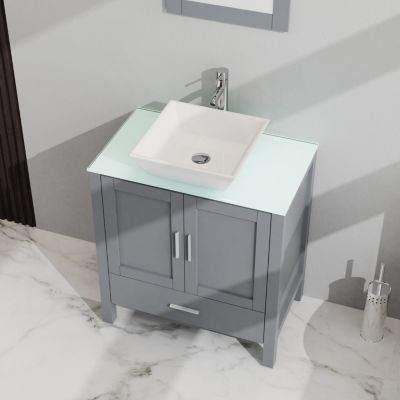 Streamdale 30" Bathroom Vanity and Sink Combo Glass Top Cabinet w/Mirror, Gray
