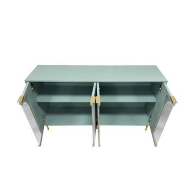 Mint Green Accent Cabinet 4 Glass Doors, Adjustable Storage
