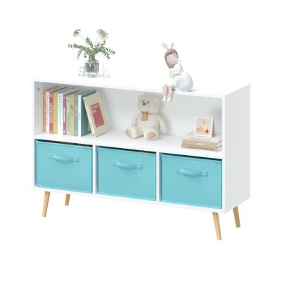 Streamdale Kid's Bookshelf with Cloth Drawers, White MDF and Pine, Safety Buckle
