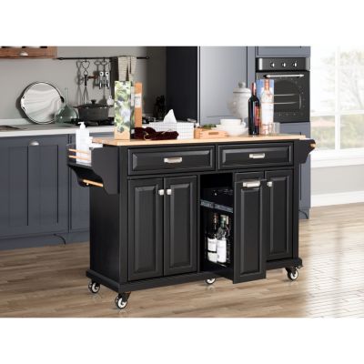 Cambridge Natural Wood Top Kitchen Island with Storage