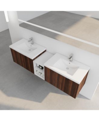 Modern Wall-Mounted Vanity with Ample Storage and Resin Sink