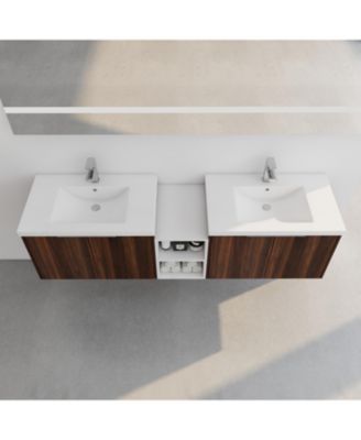 Modern Wall-Mounted Vanity with Ample Storage and Resin Sink