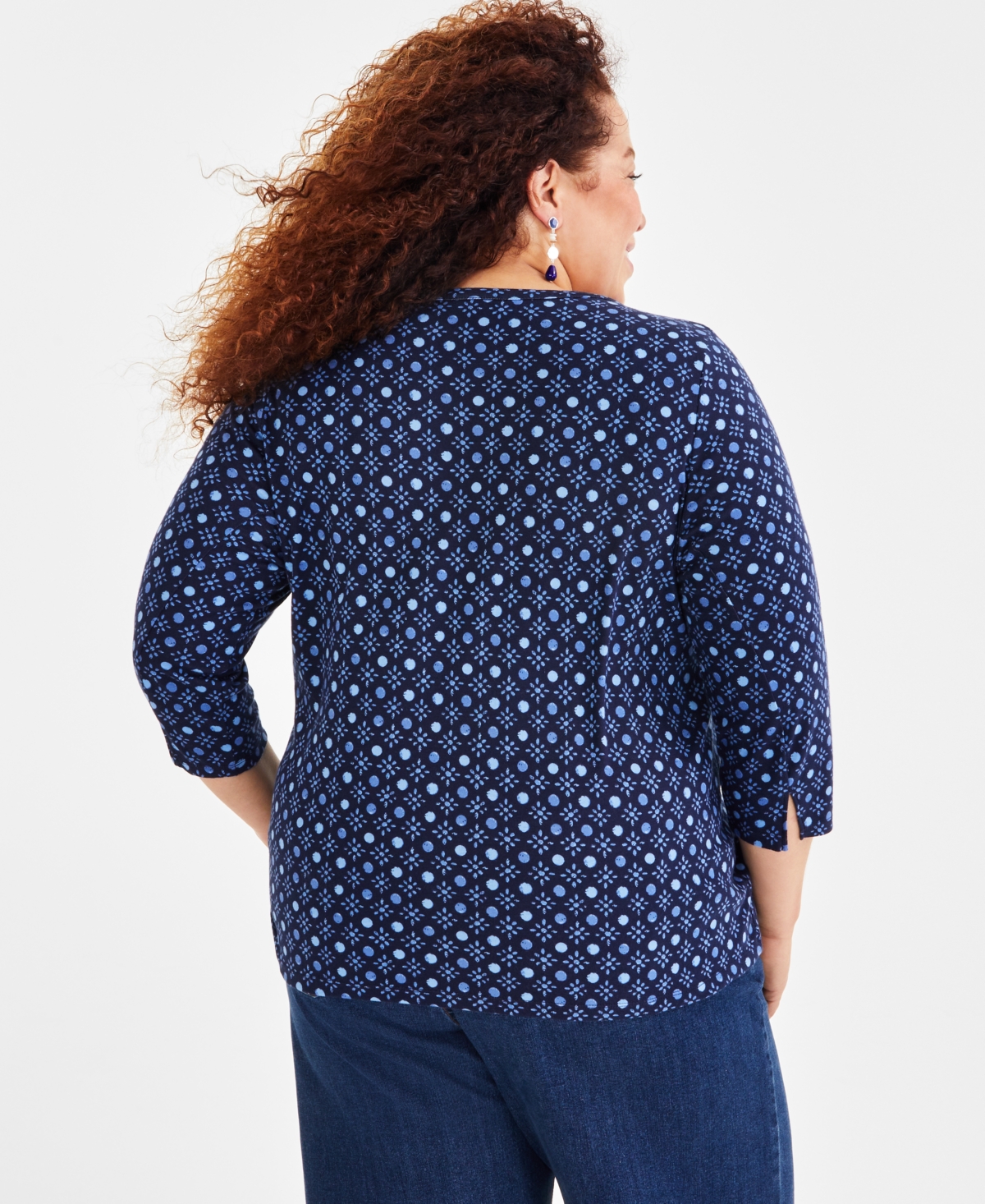 Style & Co Plus Size Printed 3/4-Sleeve Top, Created for Macy's