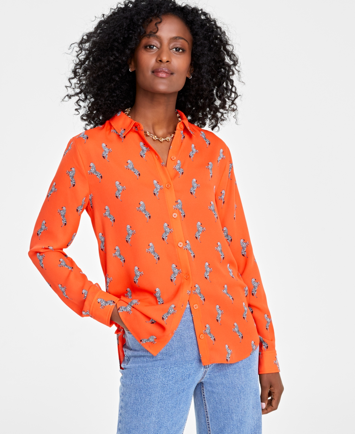ON 34TH WOMEN'S BUTTON-FRONT CREPE SHIRT, CREATED FOR MACY'S 