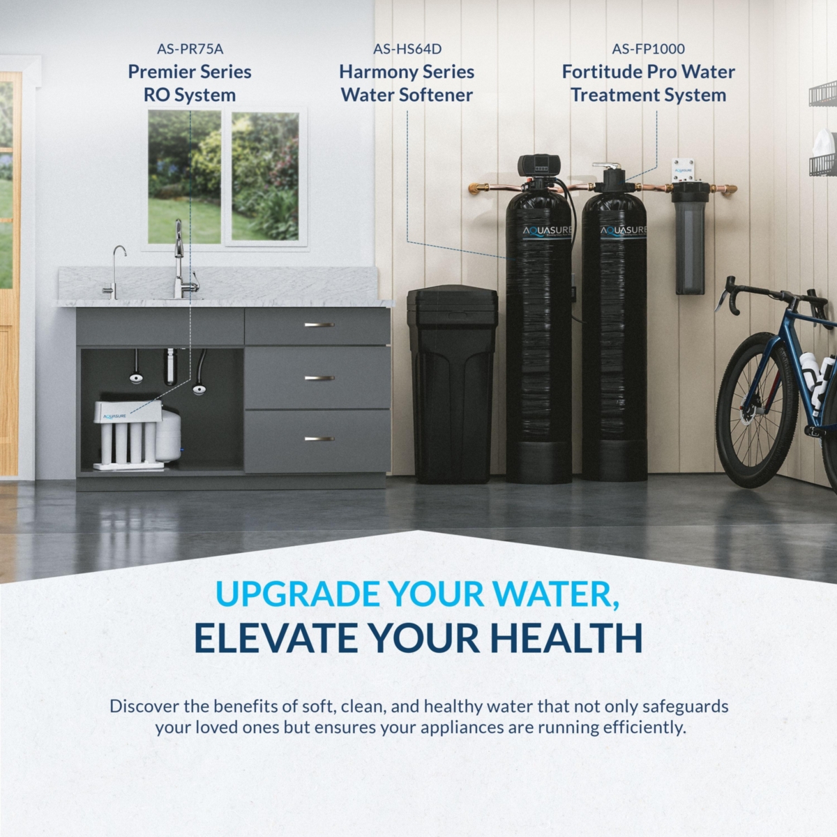 Aquasure Harmony Series 72,000 Grains Whole House Water Softener Bundle with Triple Purpose Pre-Filter for 6+ bathrooms (As-HS72SCZ)