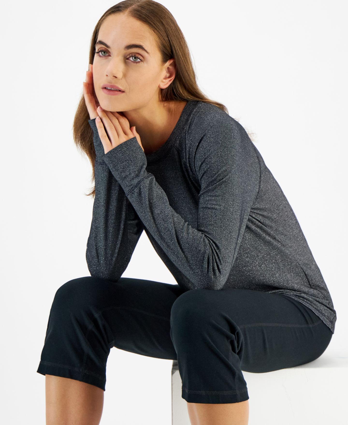 Женский топ ID Ideology Metallic Raglan-Sleeve, цвет: Глубокий чёрный — фото 1