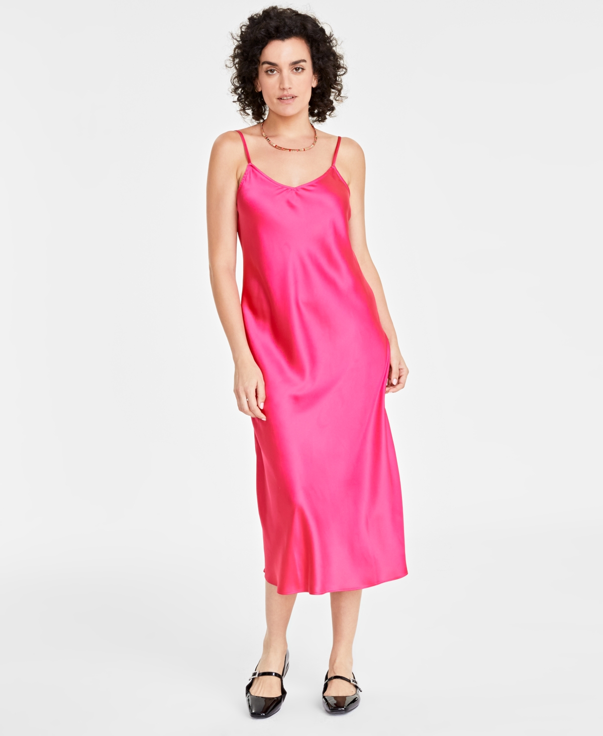 Women's Satin Midi Slipdress, Created for Macy's - Fuchsia Purple