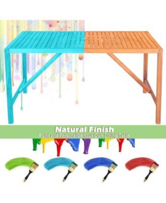 67 Inch Patio Rectangle Acacia Wood Dining Table with Umbrella Hole