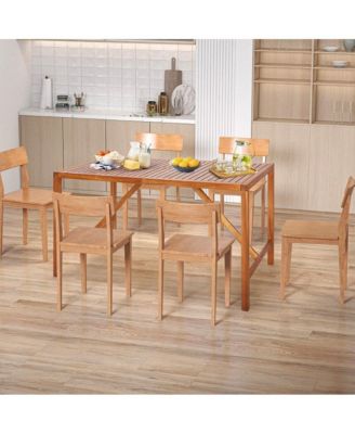 67 Inch Patio Rectangle Acacia Wood Dining Table with Umbrella Hole