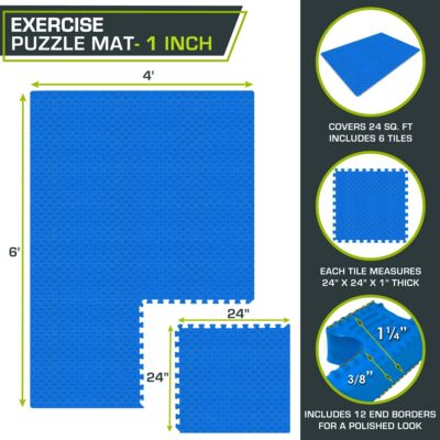Checkered Puzzle Exercise Mat 1-in, 24 Sq Ft - 6 Tiles