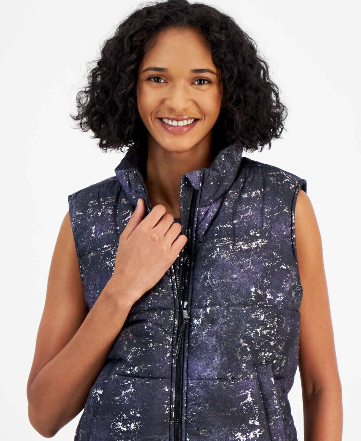 Id Ideology Women's Midnight Foil Puffer Vest, Created for Macy's