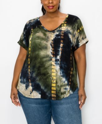 Coin 1804 Plus Size Tie Dye V-Neck Roll Sleeve Top - Macy's