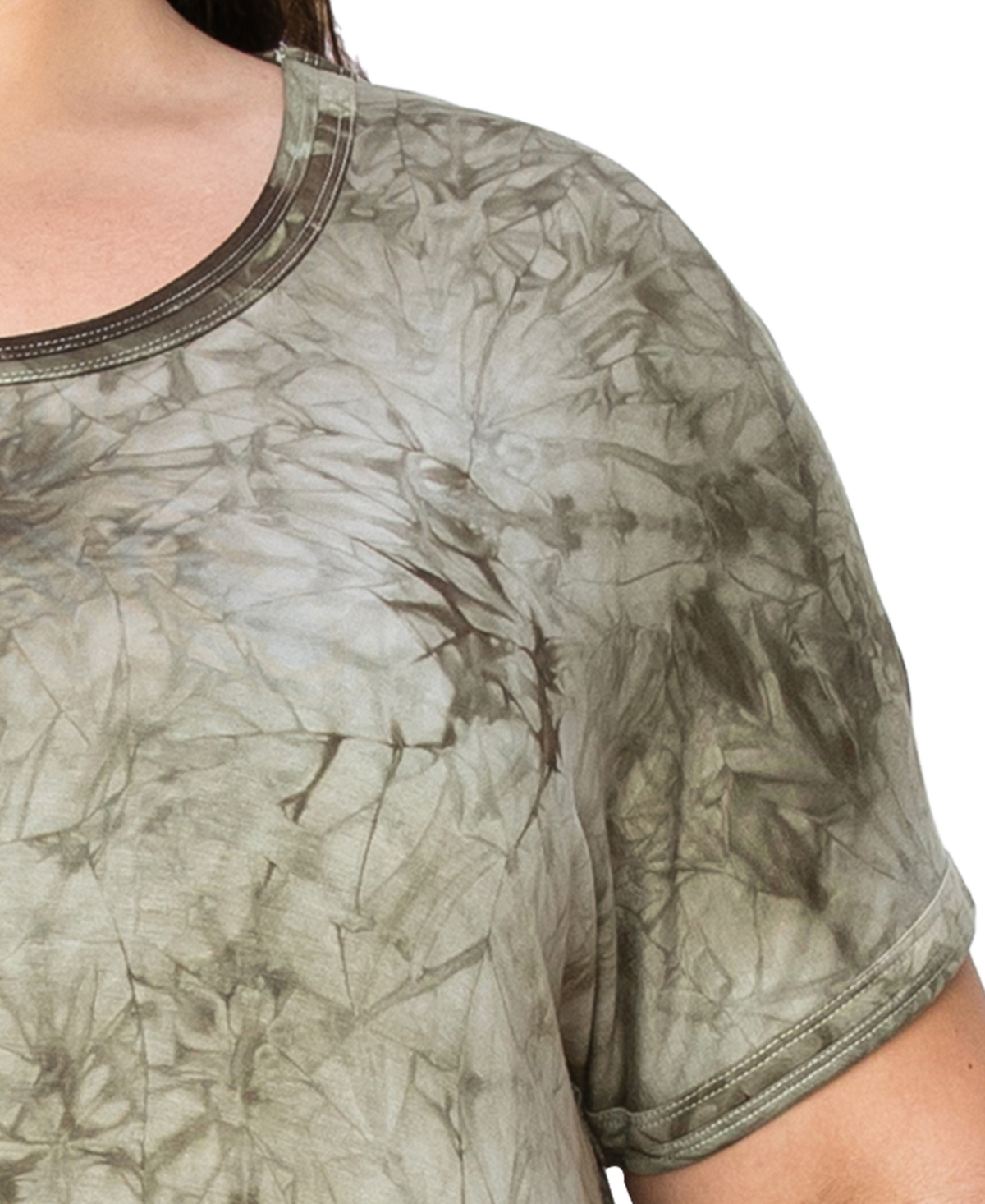 Coin 1804 Plus Size Tie Dye Short Sleeve Top -Khaki/Ivory