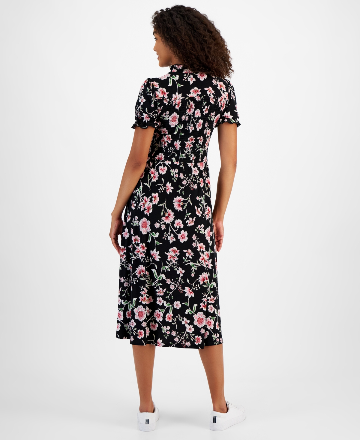 Nautica Jeans Women's Floral-Print Smocked Midi Dress