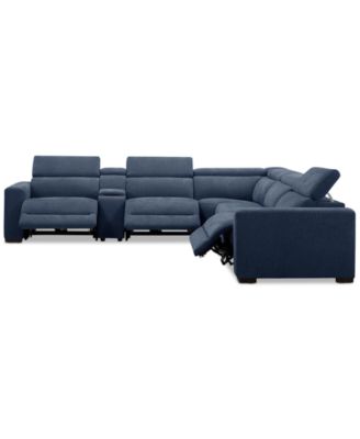Nevio 6-Pc. Fabric Power Headrest Sectional with Console and 3 Power Motion Chairs