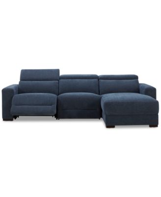 Nevio 3-Pc. Fabric Power Headrest Sectional and Chaise with 1 Power Motion Chair