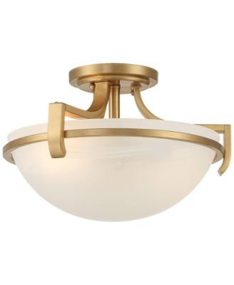 Mallot Modern Ceiling Light Semi Flush Mount Fixture 12 1/2" Wide Soft Gold 2-Light Marbleized Glass Bowl Shade for Bedroom Living Room
