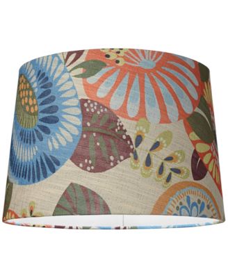 Collection Set of 2 Drum Lamp Shades Multi Color Tropic Floral Medium 14" Top x 16" Bottom x 11" Slant Spider with Harp and Finial Fitting