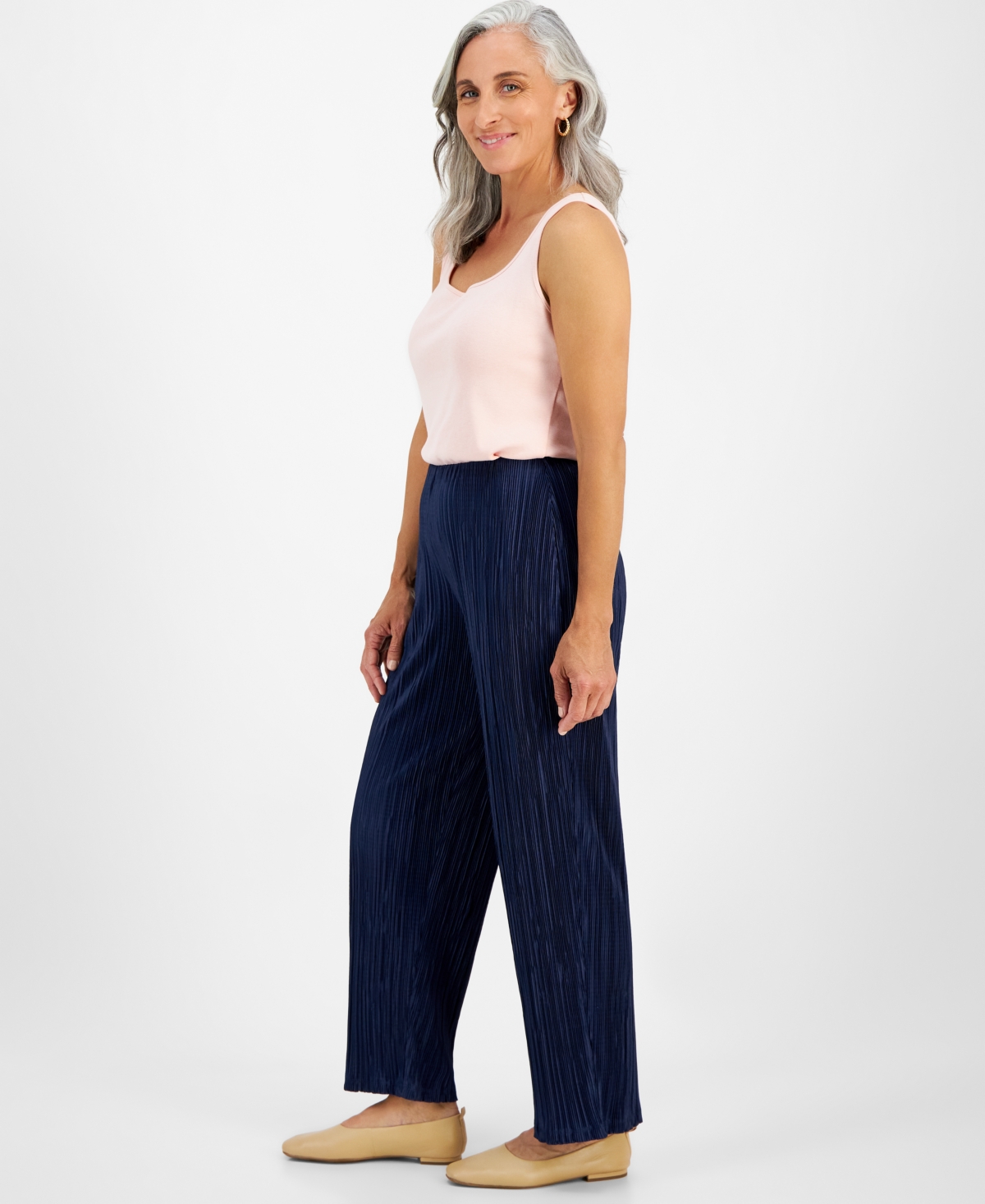 Jm Collection Petite Plisse Wide-Leg Pull-On Ankle Pants, Created for Macy's
