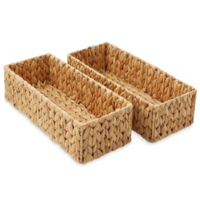 Set of 2 Woven Seagrass Bathroom Storage Baskets, 16&amp;#x22; W x 6.75&amp;#x22; D x 4.25&amp;#x22; H for Toilet Paper, Tissue, Shelving