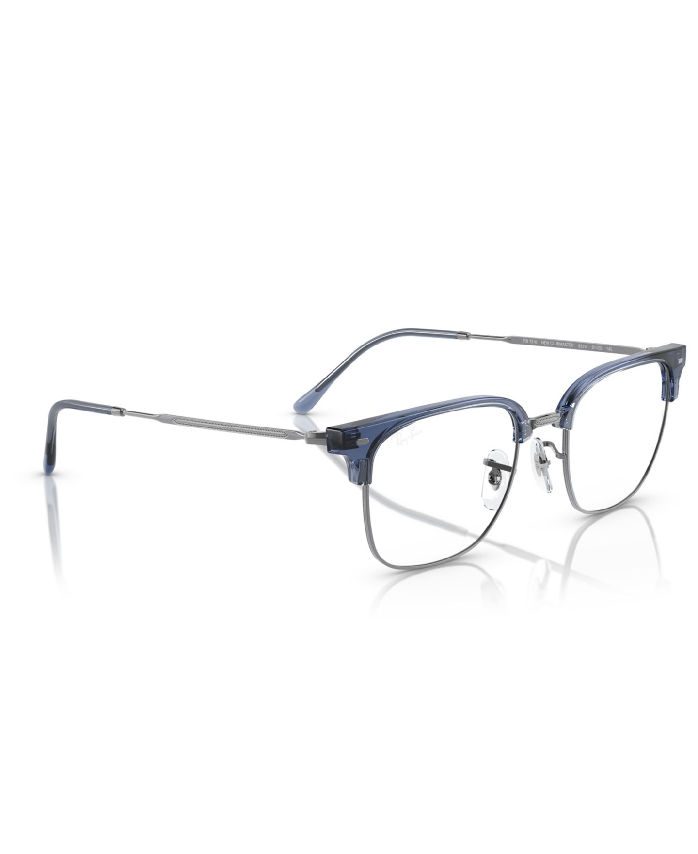 Очки Ray-Ban Unisex Square Plastic RB7216 New Clubmaster Optics Eyeglasses, цвет: Прозрачный синий графитовый — фото 4
