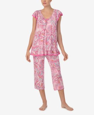 Ellen Tracy - Women's Printed Flutter-Sleeve Cropped Pajama Set