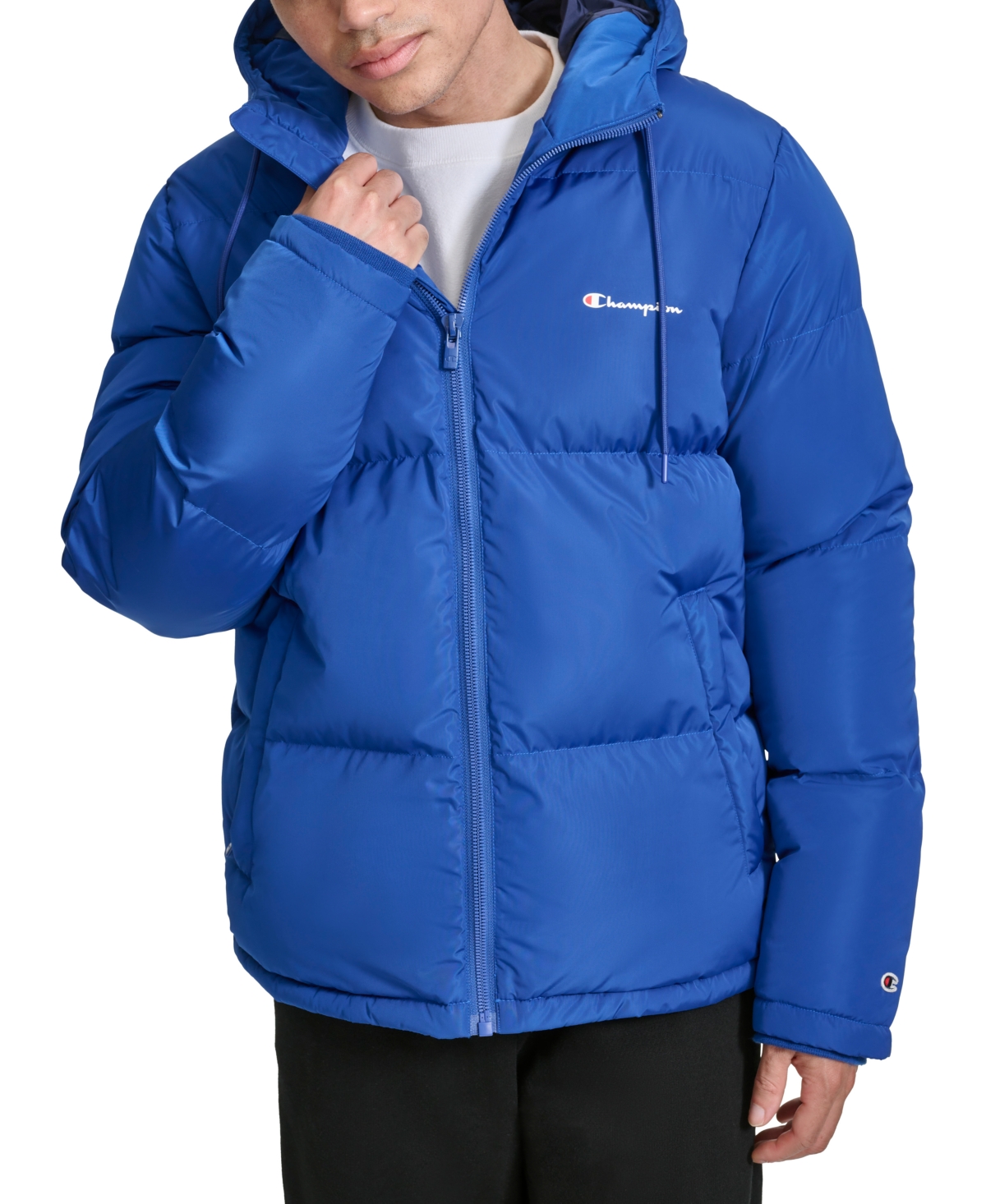 Champion Men's Quilted Full-zip Hooded Puffer Jacket In Surf The Web