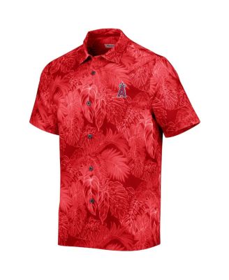 Men's Red Los Angeles Angels Bahama Coast Luminescent Fronds IslandZone Button-Up Camp Shirt