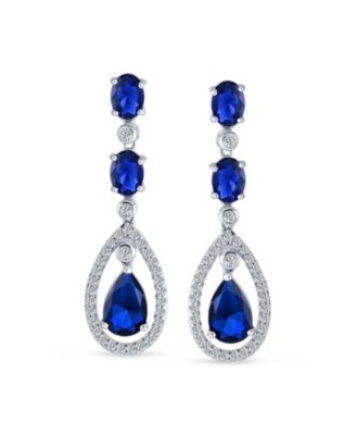 Fashion Art Deco Style Royal Blue Cubic Zirconia Halo Teardrop CZ Statement Dangle Chandelier Earrings Party