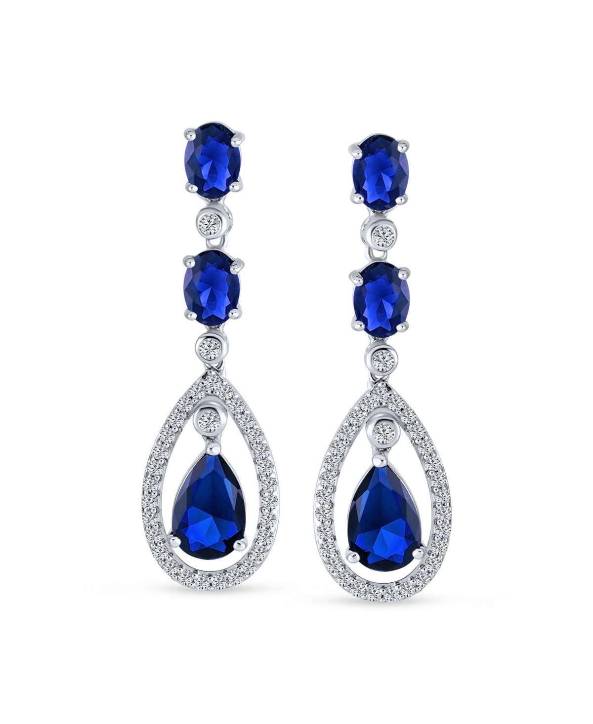 Bling Jewelry Fashion Art Deco Style RoyalCubic Zirconia Halo Teardrop Cz Statement Dangle Chandelier Earrings For Women Party - Blue