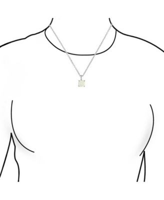 Dainty 4 Prong Set 1.25 CT Solitaire Square Princess Cut White Synthetic Opal Pendant Necklace Sterling Silver