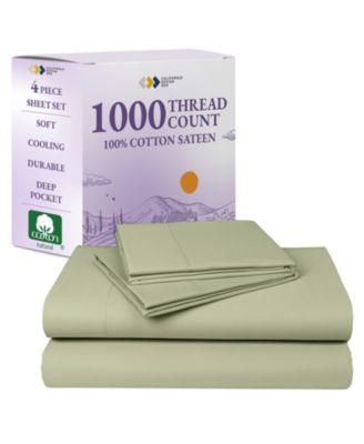 Luxury 1000 Thread Count Bed Sheets Set - 100% Cotton Sateen - Soft, Thick & Deep Pocket - Queen