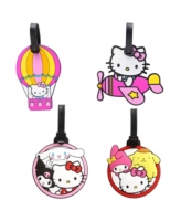 Hello Kitty Sanrio Luggage Tag and Friends Airplane, Hot Air Balloon, Pvc Travel Tags Gifts - Set of 4 - Pink, white, yellow