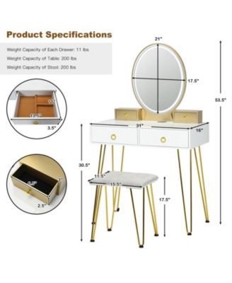 Vanity Table Set with 3-Color Lighted Dimmable Mirror