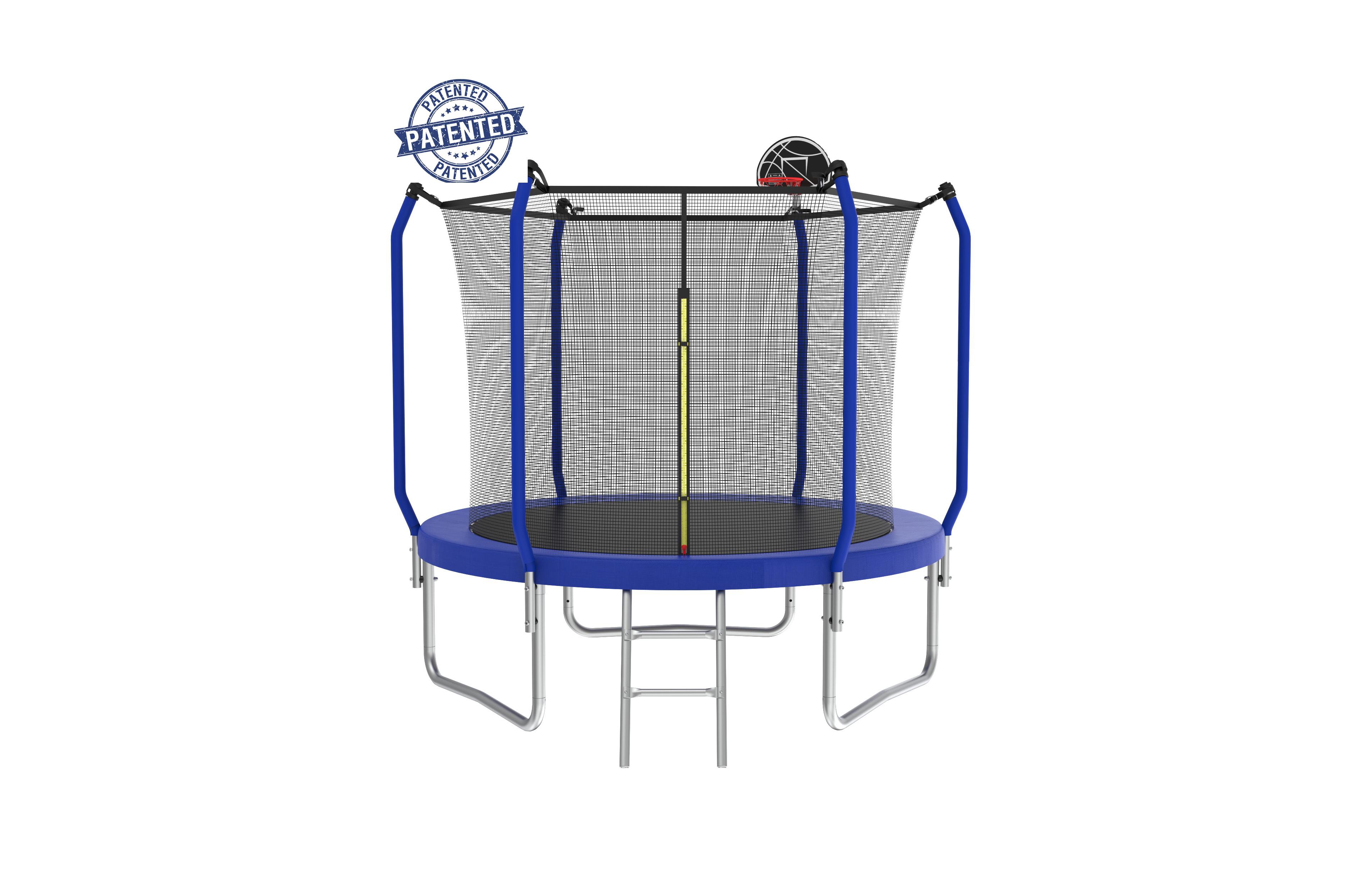 Streamdale Furniture 8FT Blue Trampoline with Safety Net, Basketball Hoop, and Upgraded Pole Structure