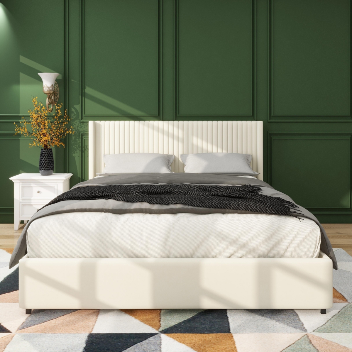 Streamdale Furniture Anna Queen SizeVelvet Upholstered Wingback Platform Bed with Patented 4 Drawers Storage, Modern Design Headboard with Tigh