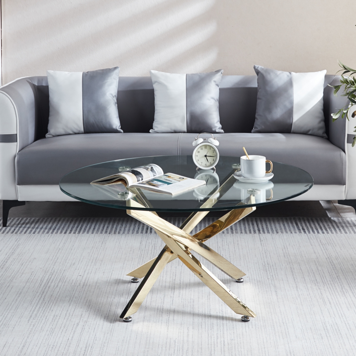 Streamdale Modern Round Tempered Glass Coffee Table with Chrome Legs