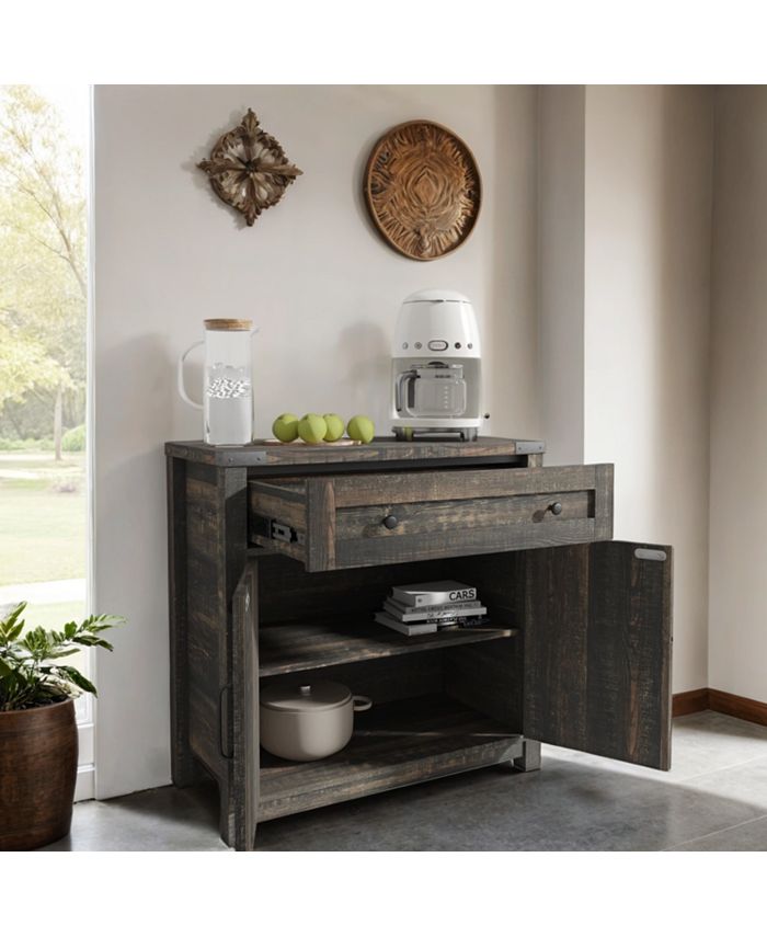 Modern Farmhouse Double Barn Door Accent Cabinet - 30 Inch, Black Pine