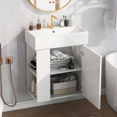 Modern 21.6" White Bathroom Vanity with Left Side Storage