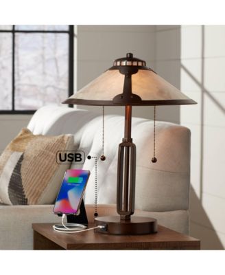 Samuel Industrial Desk Lamp 20" High Rubbed Bronze with USB Charging Port Natural Mica Shade for Bedroom Living Room Bedside Desk