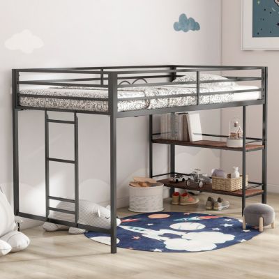 Adam junior twin loft bunk with Cinnamon wood shelf