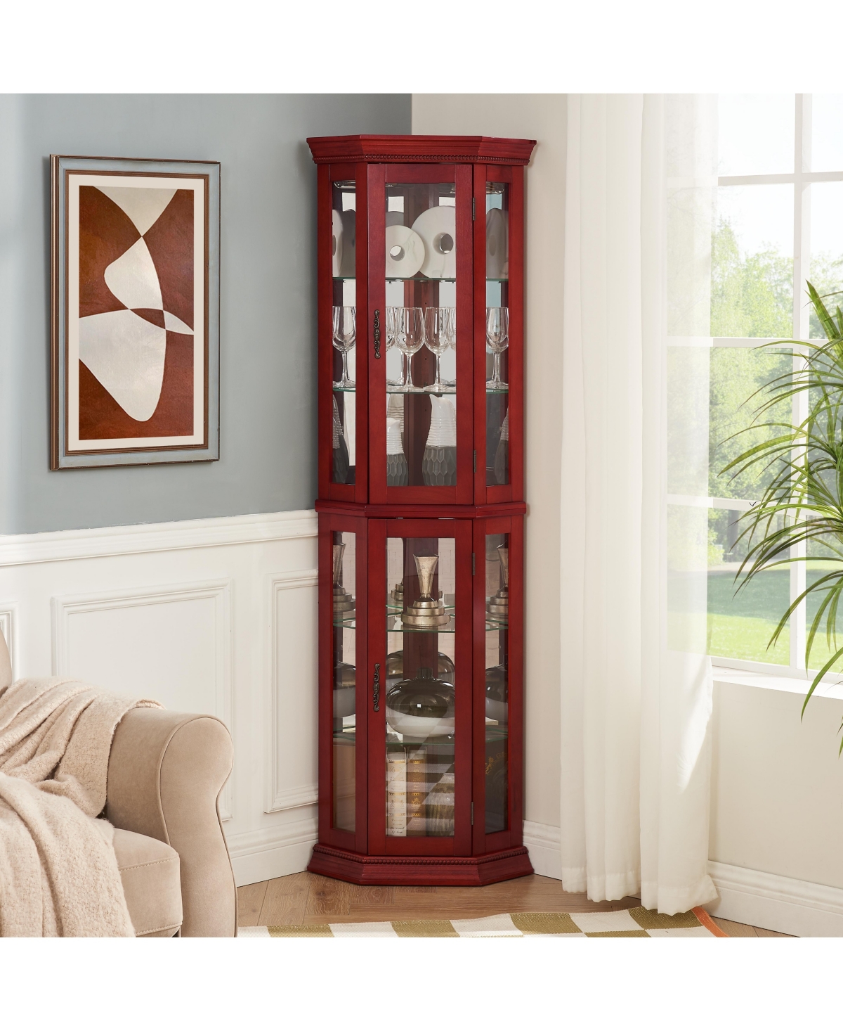 Streamdale Furniture Elegant 3-Side Glass Display Curio Cabinet with Adjustable Shelves