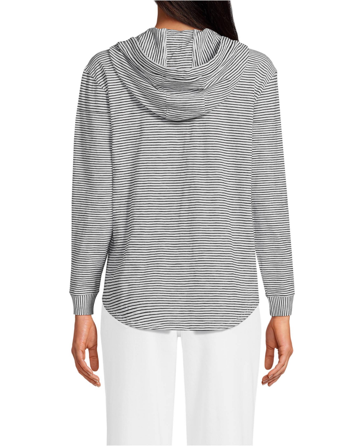 Lands' End Women's Long Sleeve Slub Hooded Popover -black stripe